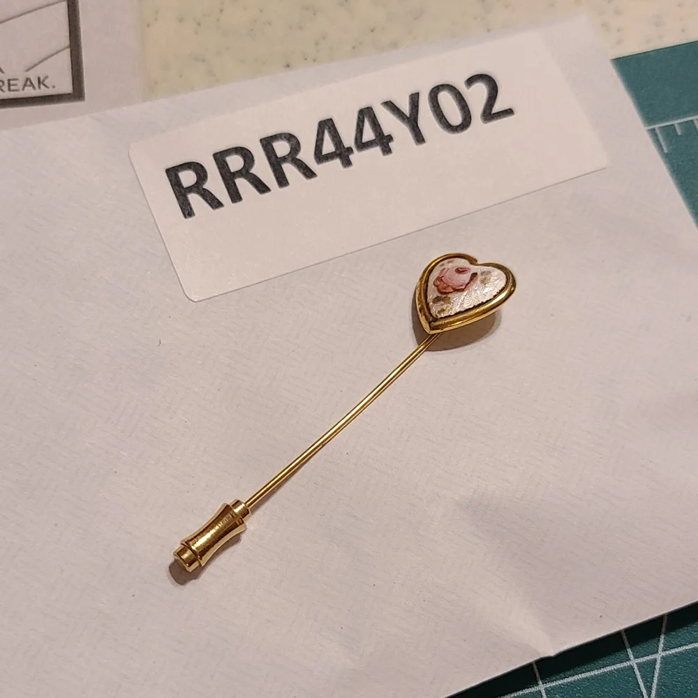 Gold Heart-Shaped Brooch Hat Pin with Pink Accent